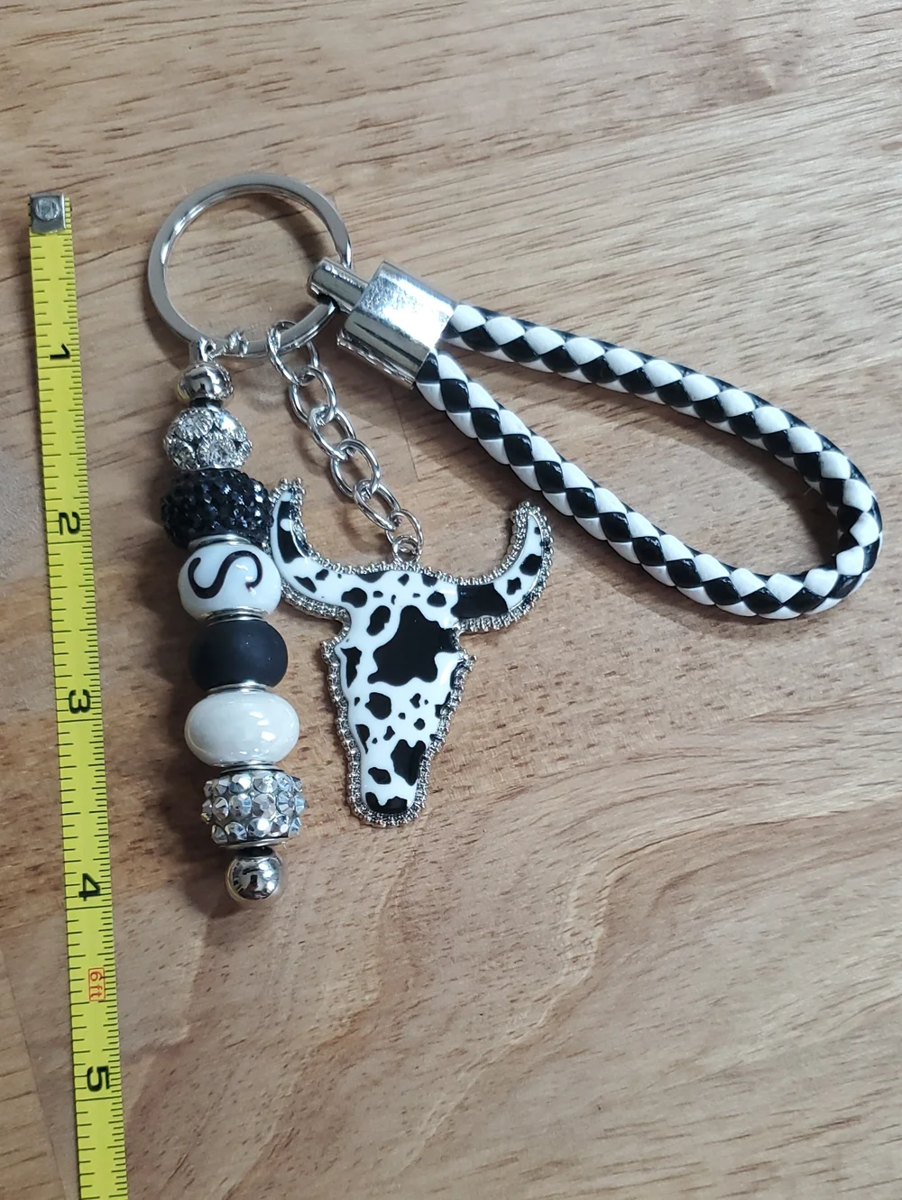Western Longhorn Black And White Keychain